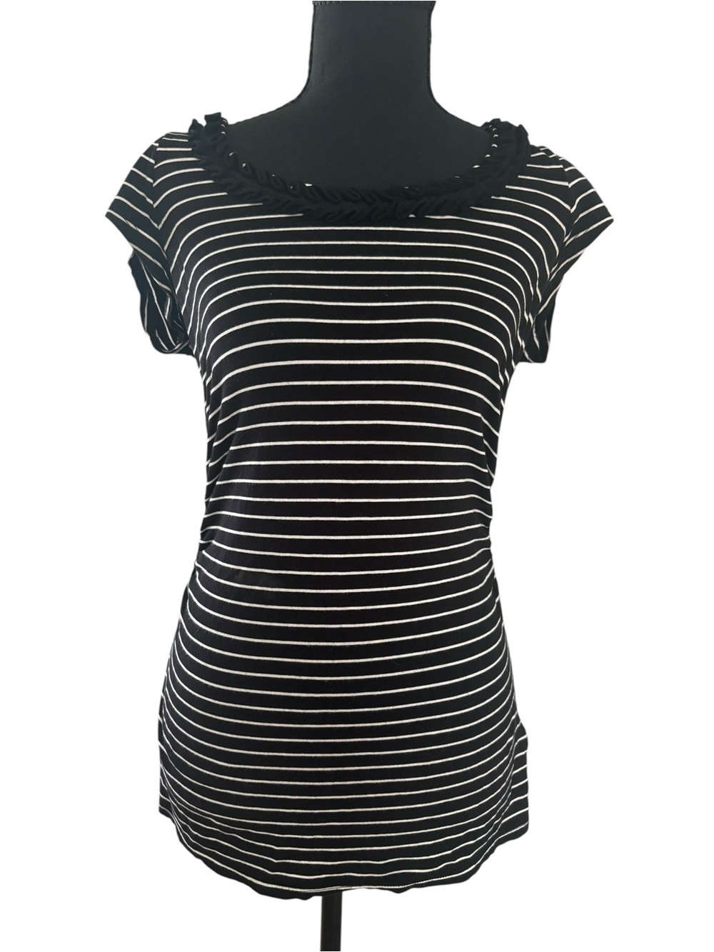 White House Black Market Black and White Striped Short Sleeve Top